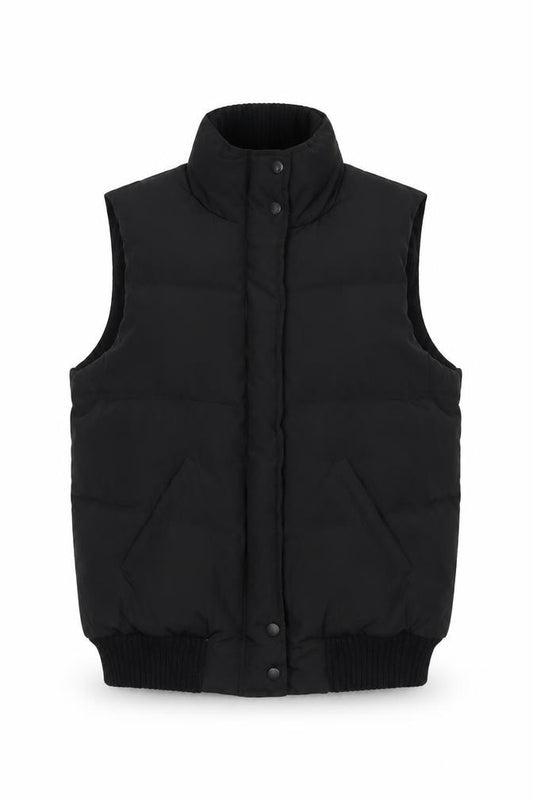 Front view of Next women’s black padded puffer waistcoat gilet, size UK 10