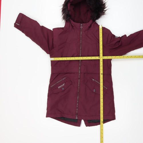 Regatta Girls Red Hooded Parka Coat 7-8 Years Polyester Lined Waterproof