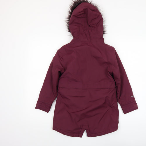 Regatta Girls Red Hooded Parka Coat 7-8 Years Polyester Lined Waterproof