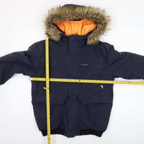 Quechua Boys Blue Waterproof Winter Parka Coat 10 Years Hooded Fur Trim
