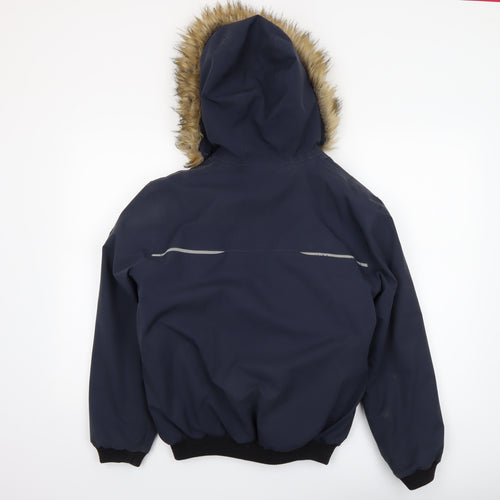 Quechua Boys Blue Waterproof Winter Parka Coat 10 Years Hooded Fur Trim
