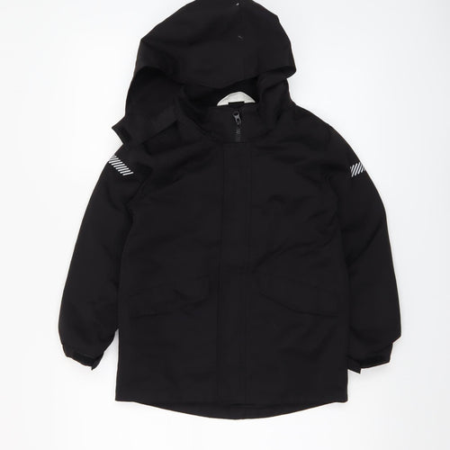 H&M Boys Black Hooded Parka Coat 6-7 Years Lined Water Resistant
