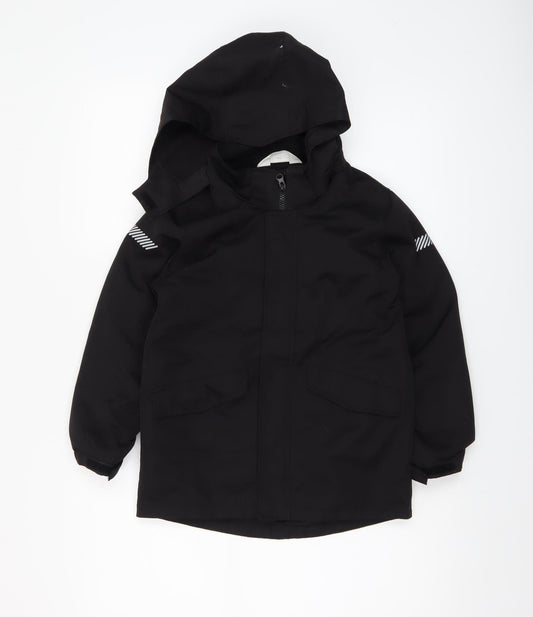 H&M Boys Black Hooded Parka Coat 6-7 Years Lined Water Resistant