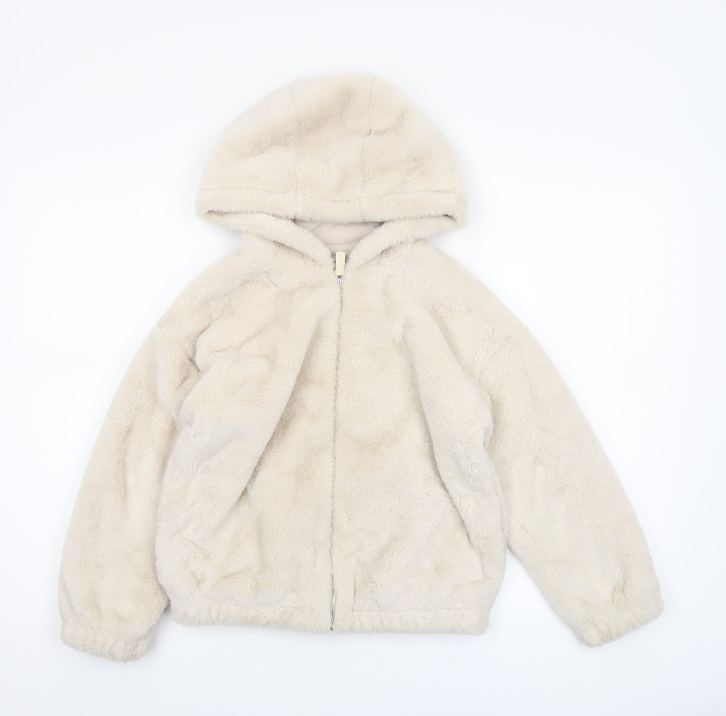 F&F Girls Beige Faux Fur Hooded Full Zip Jacket 10-11 Years