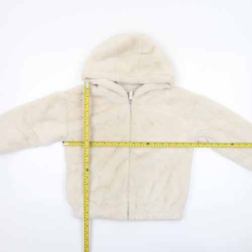 F&F Girls Beige Faux Fur Hooded Full Zip Jacket 10-11 Years