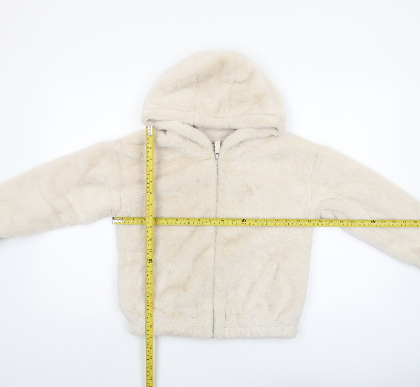 F&F Girls Beige Faux Fur Hooded Full Zip Jacket 10-11 Years