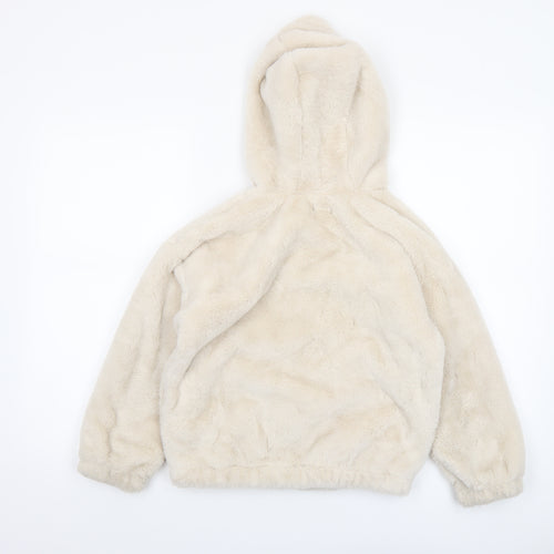 F&F Girls Beige Faux Fur Hooded Full Zip Jacket 10-11 Years