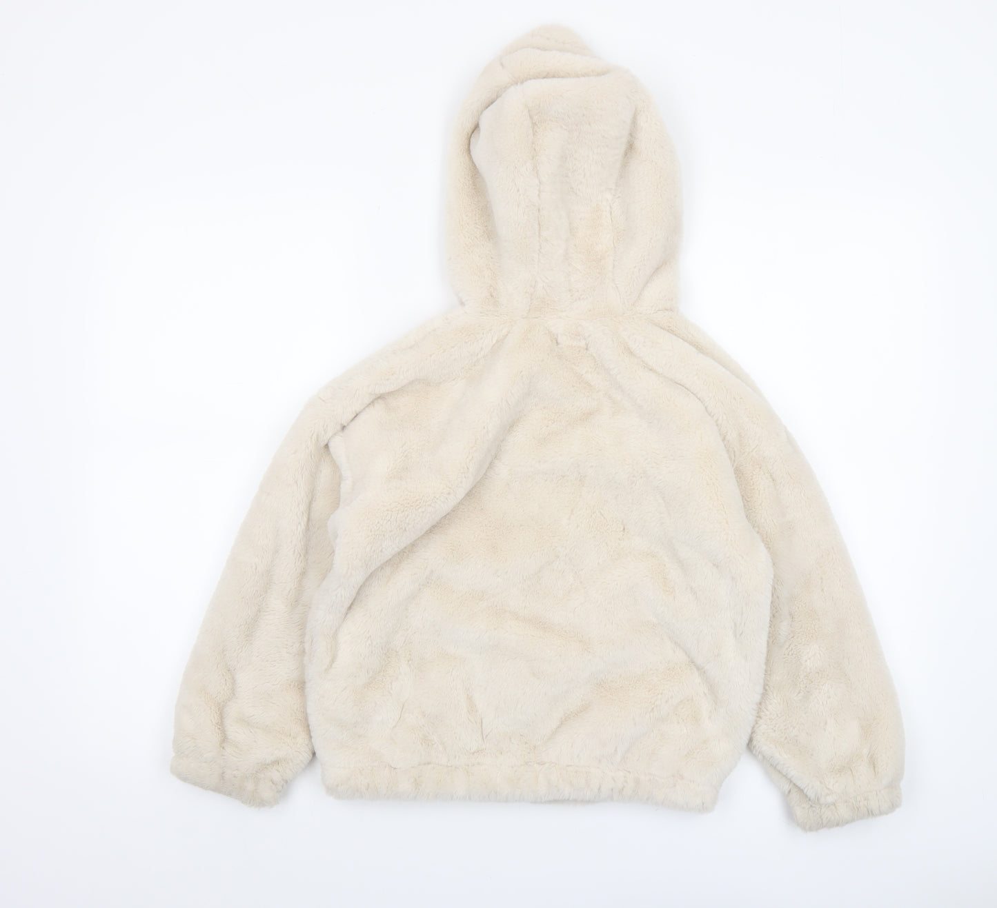 F&F Girls Beige Faux Fur Hooded Full Zip Jacket 10-11 Years