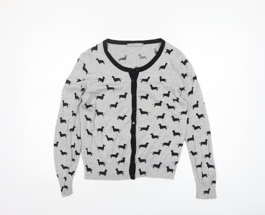 Marks and Spencer Women Grey Dog Print Long Sleeve Cardigan Size 12