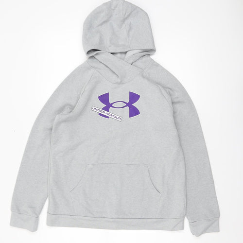 Under Armour Boys Grey Hoodie YXL Loose Fit Cotton Blend Pullover