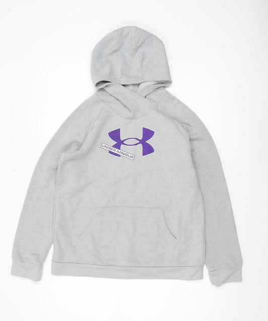 Under Armour Boys Grey Hoodie YXL Loose Fit Cotton Blend Pullover