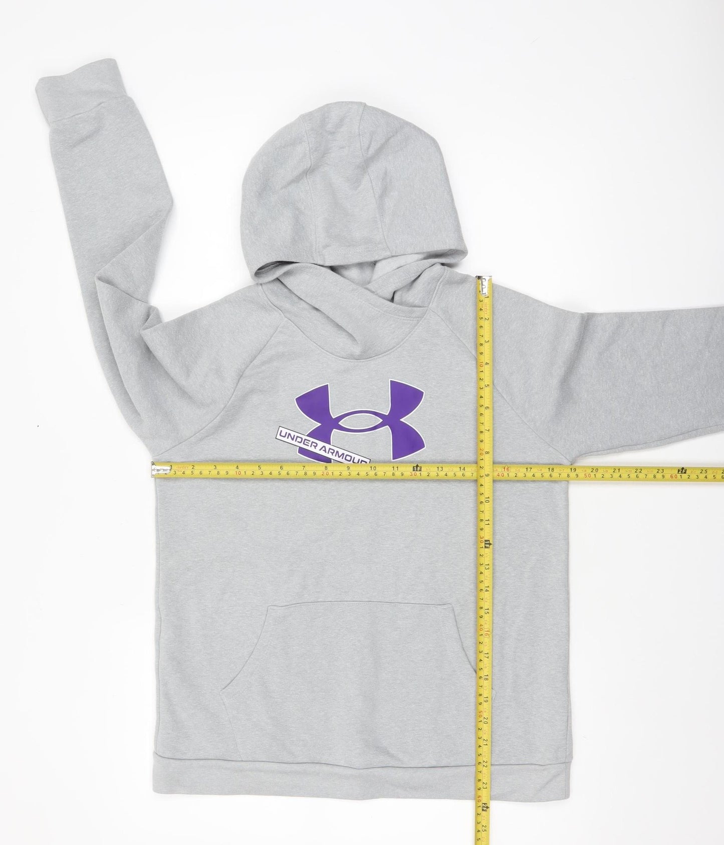Under Armour Boys Grey Hoodie YXL Loose Fit Cotton Blend Pullover