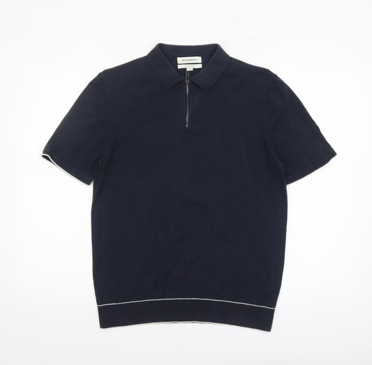 Marks and Spencer Autograph Men’s Navy Silk Cotton 1/4 Zip Polo Shirt M