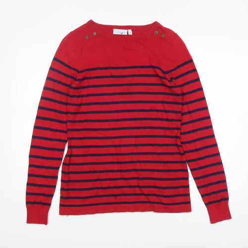 JoJo Maman Bébé Women's Red Striped Boat Neck Cotton Jumper Size S