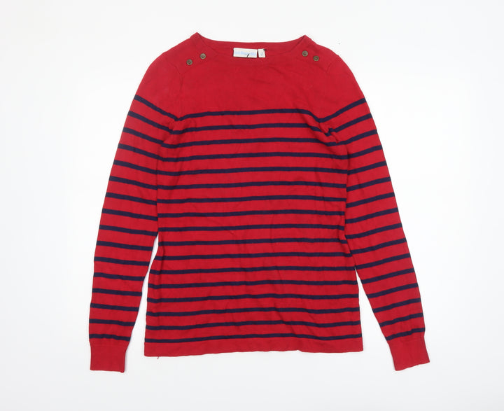 JoJo Maman Bébé Women's Red Striped Boat Neck Cotton Jumper Size S