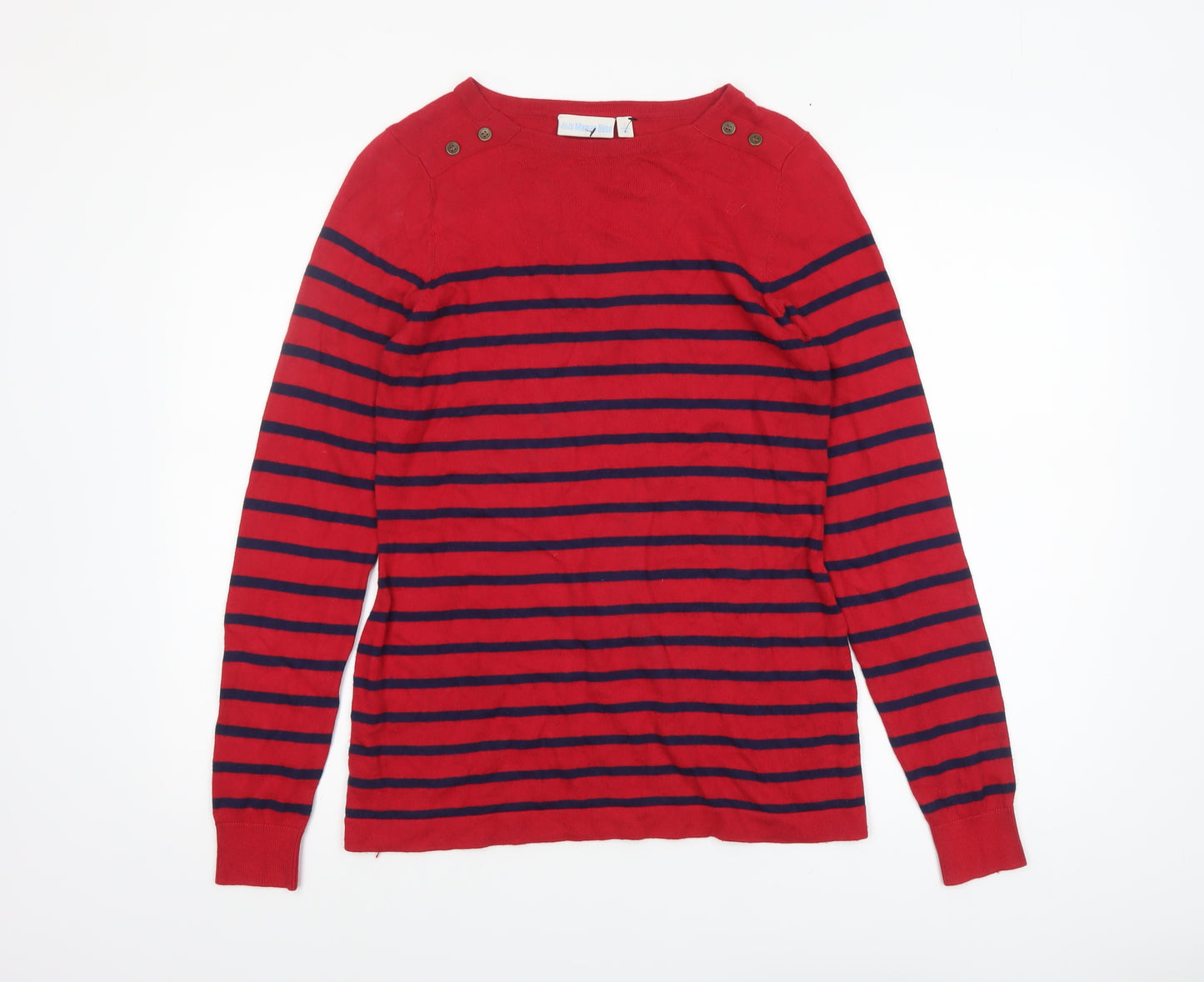 JoJo Maman Bébé Women's Red Striped Boat Neck Cotton Jumper Size S