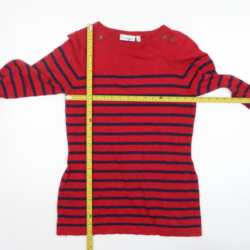 JoJo Maman Bébé Women's Red Striped Boat Neck Cotton Jumper Size S