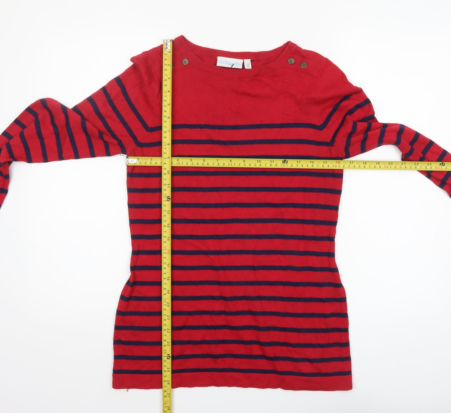 JoJo Maman Bébé Women's Red Striped Boat Neck Cotton Jumper Size S