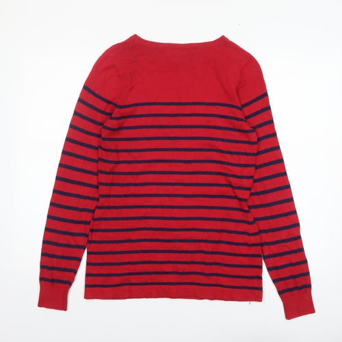 JoJo Maman Bébé Women's Red Striped Boat Neck Cotton Jumper Size S