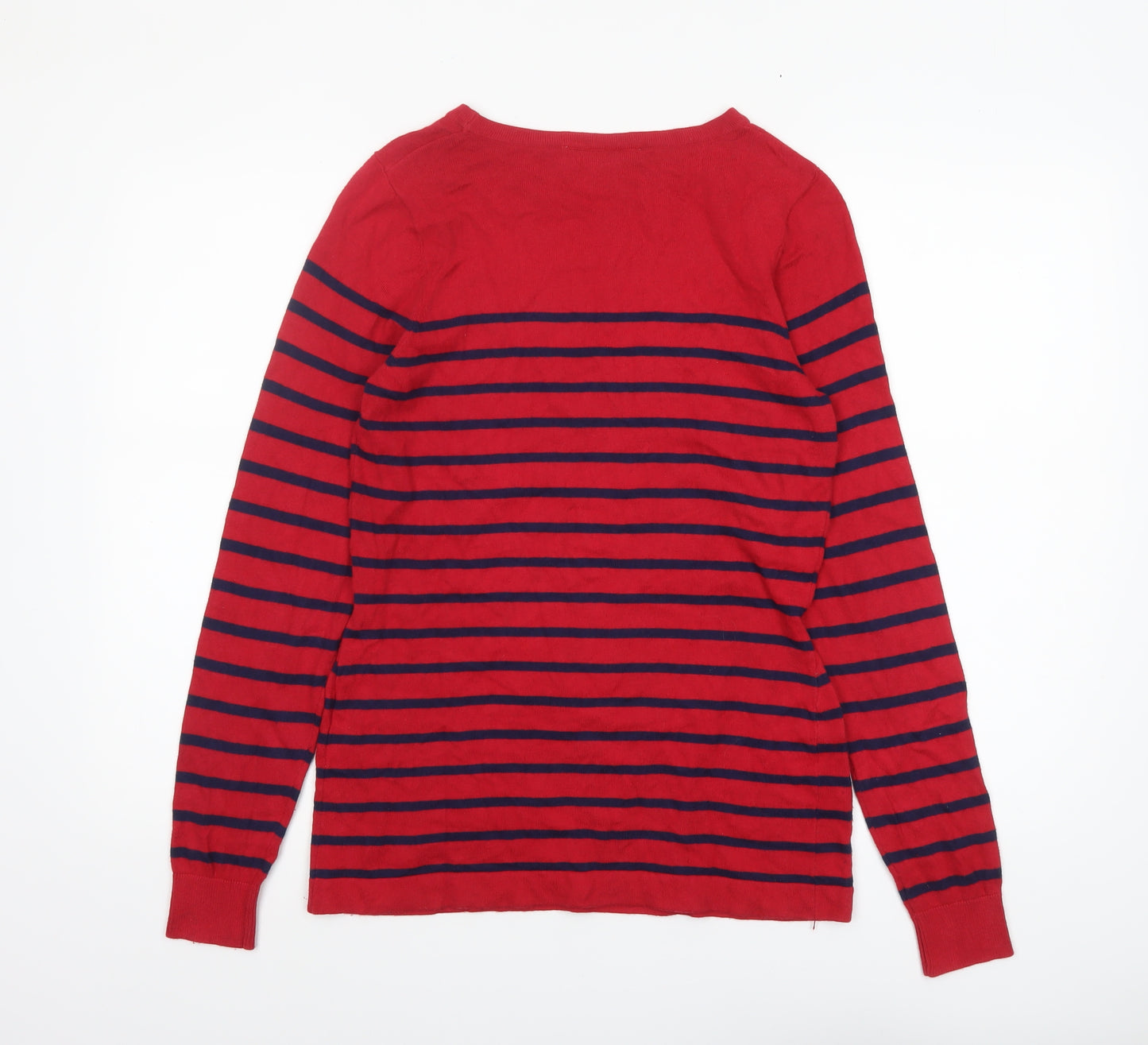 JoJo Maman Bébé Women's Red Striped Boat Neck Cotton Jumper Size S