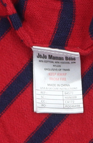 JoJo Maman Bébé Women's Red Striped Boat Neck Cotton Jumper Size S
