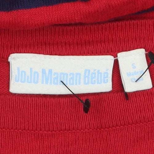 JoJo Maman Bébé Women's Red Striped Boat Neck Cotton Jumper Size S