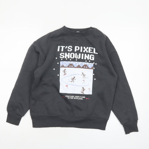 Zara Boys Black Pixel Snowing Christmas Graphic Pullover Sweatshirt 10 Years