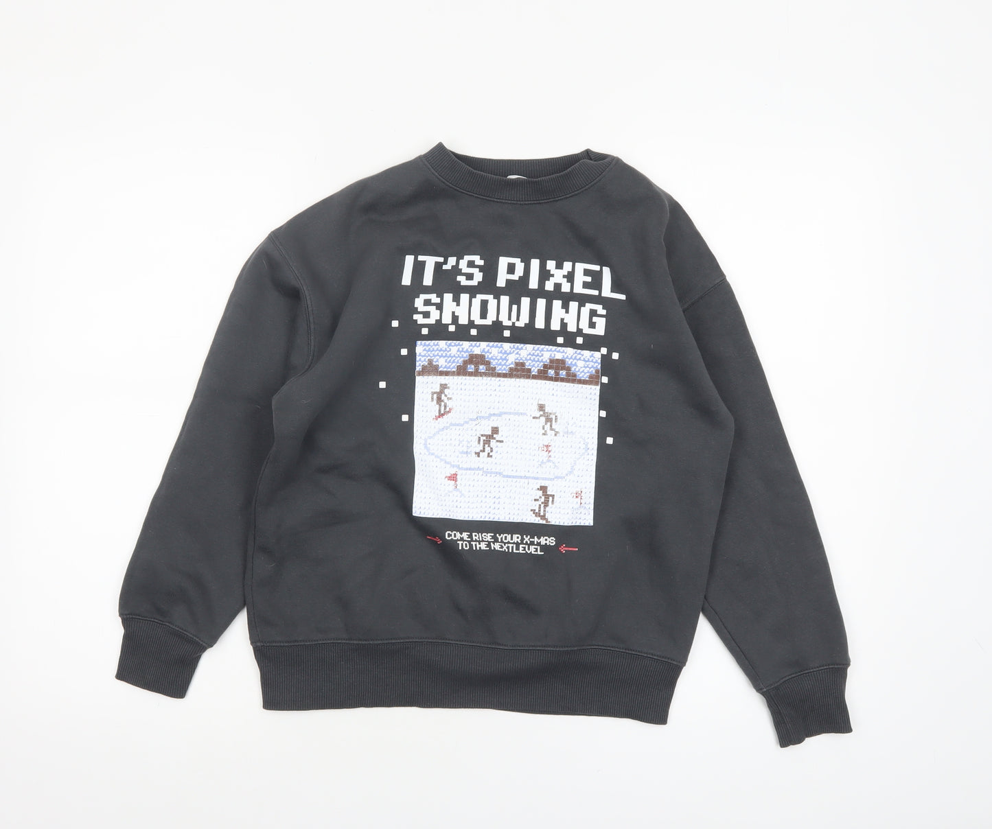 Zara Boys Black Pixel Snowing Christmas Graphic Pullover Sweatshirt 10 Years