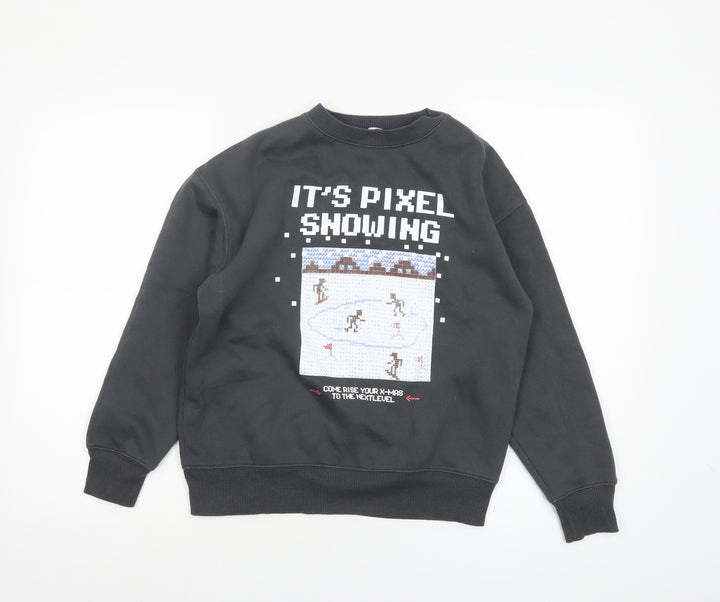 Zara Boys Black Pixel Snowing Christmas Graphic Pullover Sweatshirt 10 Years