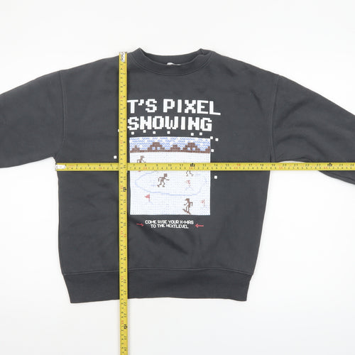 Zara Boys Black Pixel Snowing Christmas Graphic Pullover Sweatshirt 10 Years