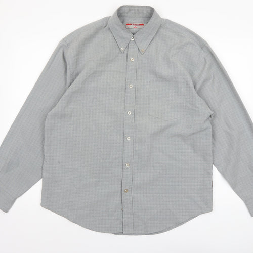 Lee Cooper Men's Grey Check Button-Down Long Sleeve Shirt M