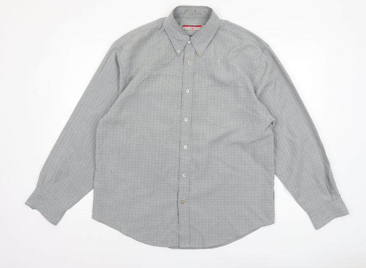 Lee Cooper Men's Grey Check Button-Down Long Sleeve Shirt M