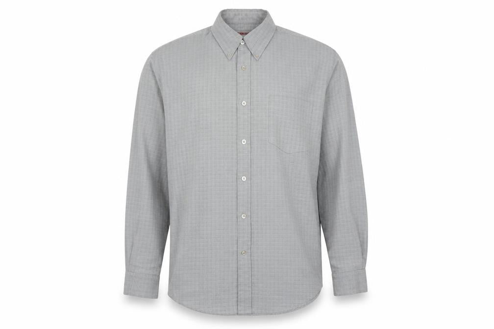 Front view of Lee Cooper Men's Grey Check Button-Down Long Sleeve Shirt M