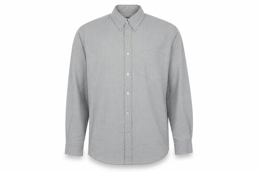 Front view of Lee Cooper Men's Grey Check Button-Down Long Sleeve Shirt M