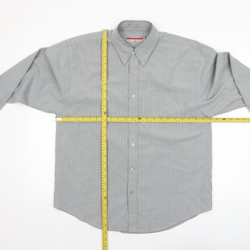 Lee Cooper Men's Grey Check Button-Down Long Sleeve Shirt M