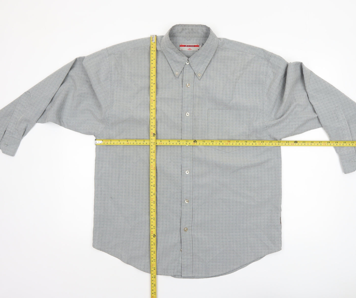Lee Cooper Men's Grey Check Button-Down Long Sleeve Shirt M