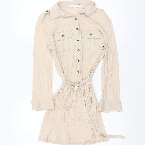 Anayi Women’s Beige Collared Button-Up Tunic Shirt UK 8