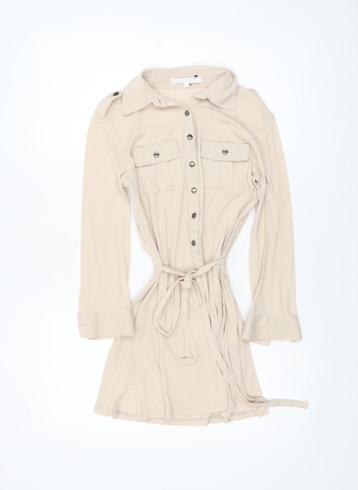 Anayi Women’s Beige Collared Button-Up Tunic Shirt UK 8