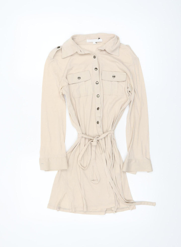 Anayi Women’s Beige Collared Button-Up Tunic Shirt UK 8