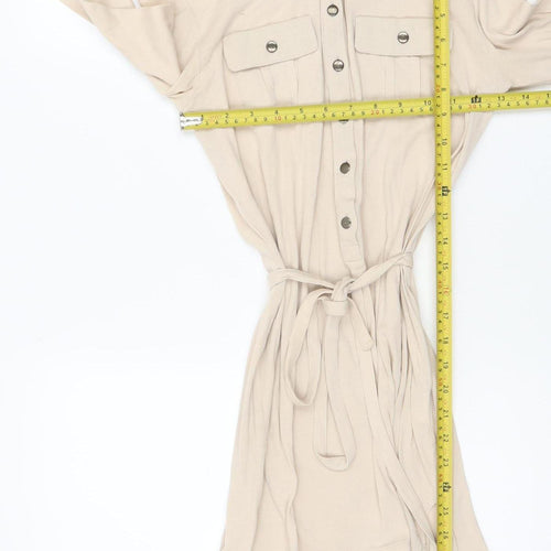 Anayi Women’s Beige Collared Button-Up Tunic Shirt UK 8