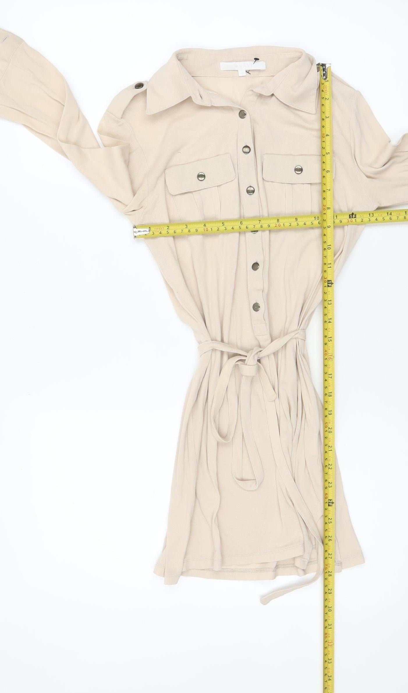 Anayi Women’s Beige Collared Button-Up Tunic Shirt UK 8