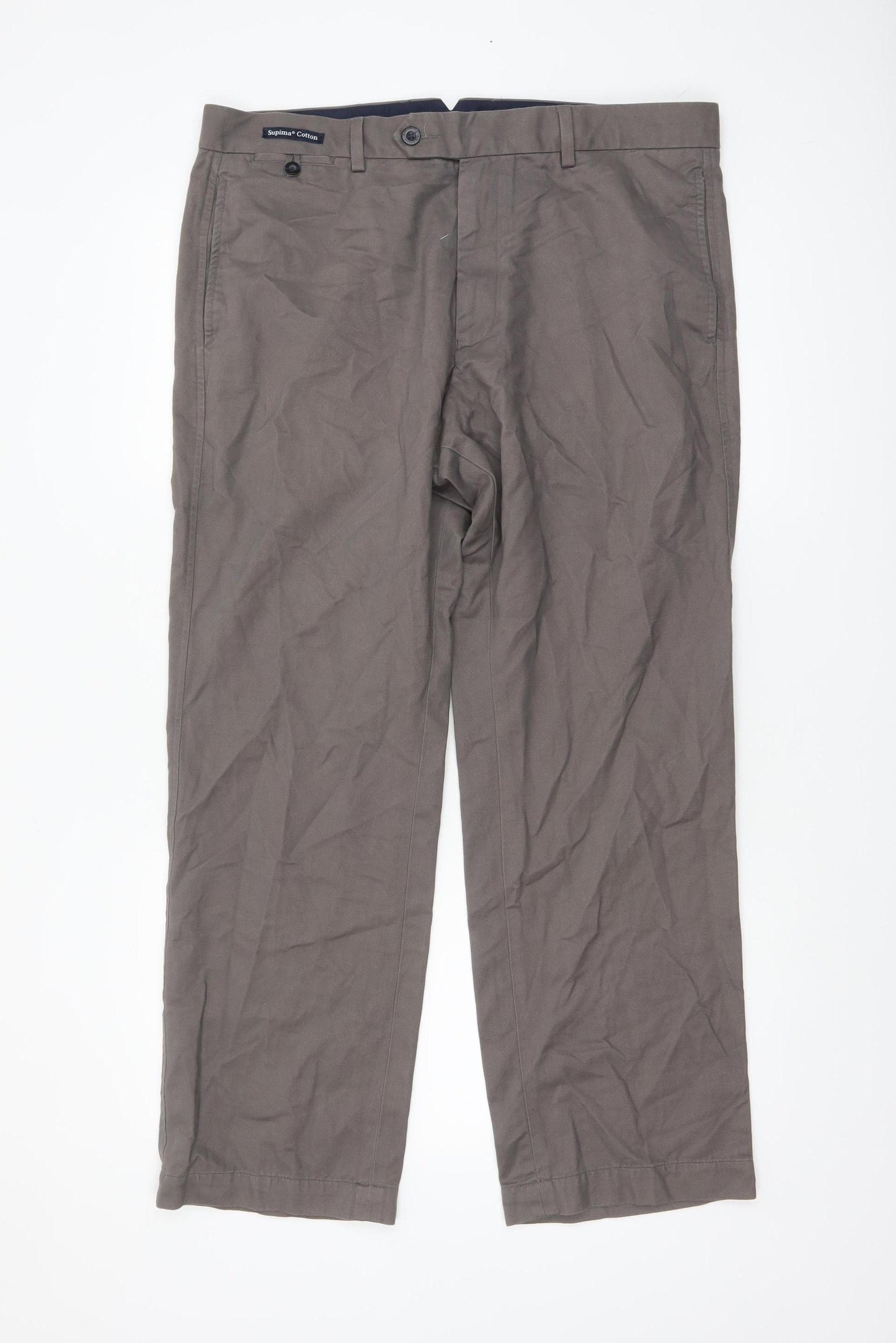 Marks and Spencer Men’s Grey Chino Trousers Size L 36W 29L Cotton Wool Blend