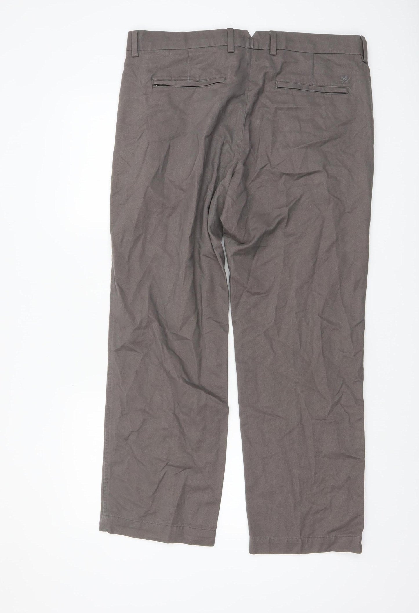 Marks and Spencer Men’s Grey Chino Trousers Size L 36W 29L Cotton Wool Blend