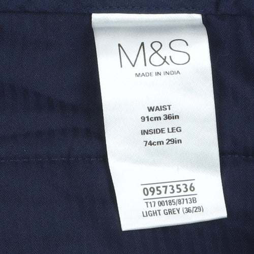 Marks and Spencer Men’s Grey Chino Trousers Size L 36W 29L Cotton Wool Blend