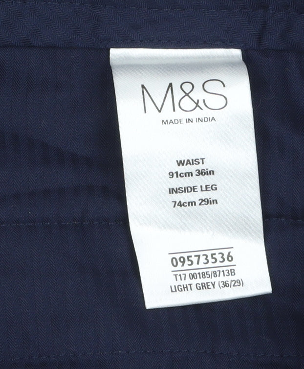 Marks and Spencer Men’s Grey Chino Trousers Size L 36W 29L Cotton Wool Blend