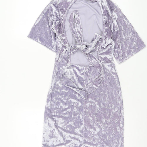Glamorous Women's Purple Velvet Bodycon Belted Mini Dress XS