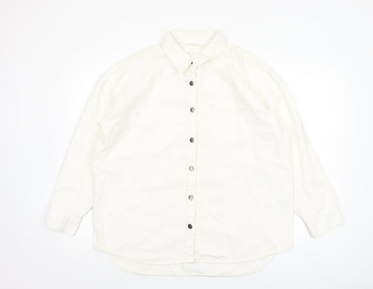 Cotton On Women Ivory 100% Cotton Long Sleeve Button-Up Shirt M