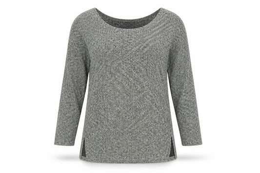Front view of Next Women Grey Knit Long Sleeve Relaxed Fit T-Shirt, size 14