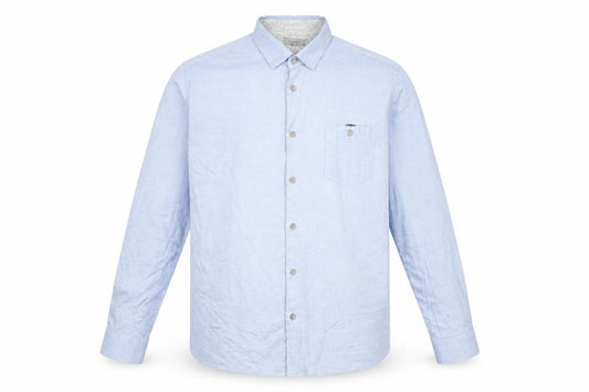 Front view of Ted Baker Men’s Blue Cotton Long Sleeve Button-Up Shirt, size 6, Regular