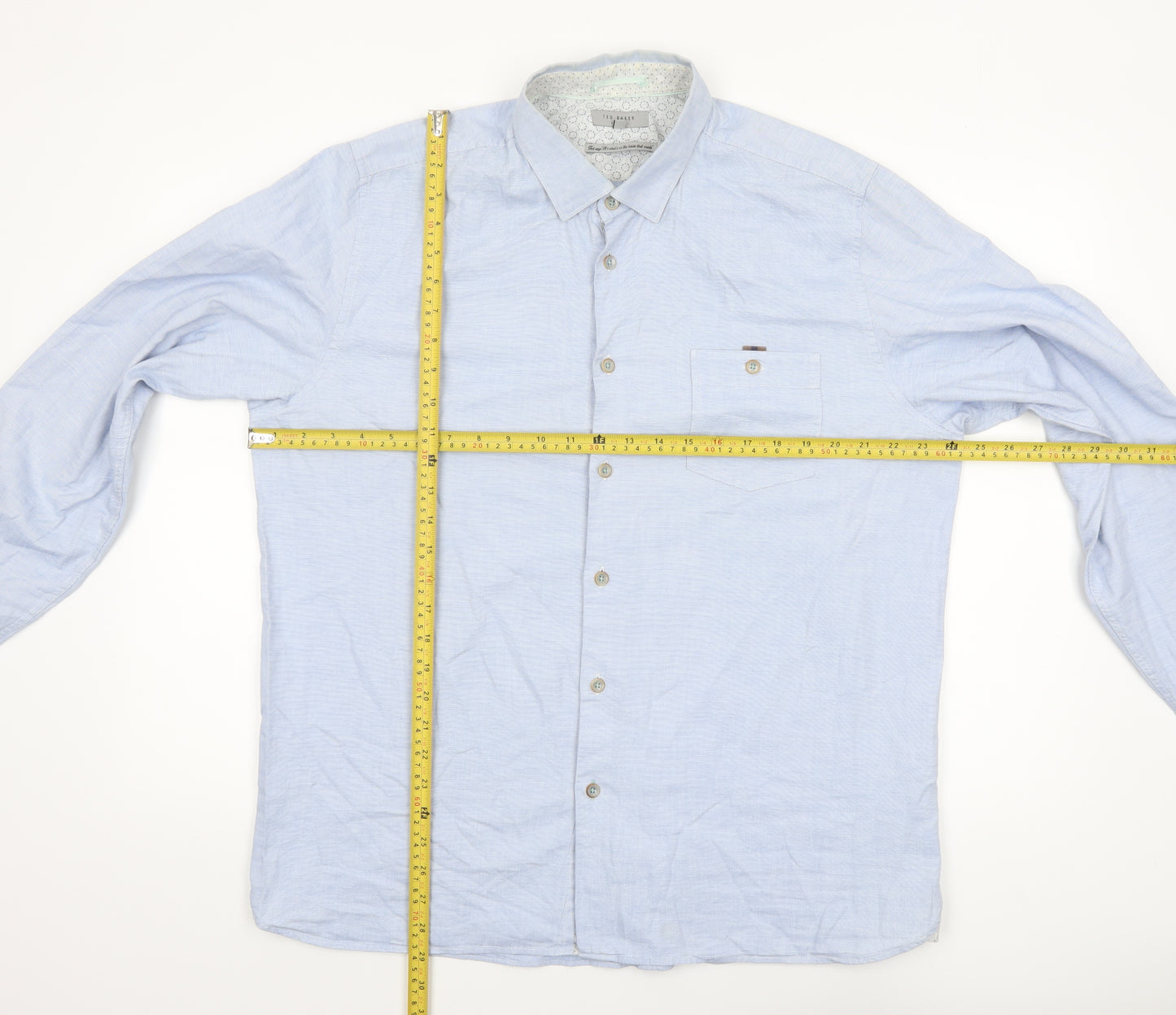 Ted Baker Men’s Blue Cotton Long Sleeve Button-Up Shirt Size 6 Regular
